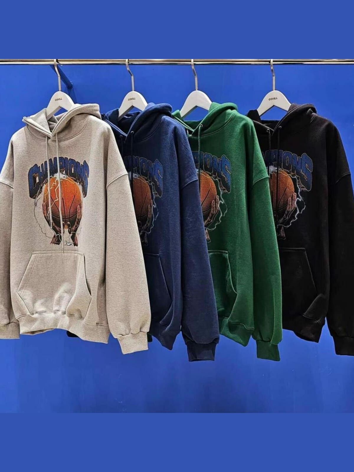 英文字圖案連帽衛衣(薄抓毛底) COVILL-161T