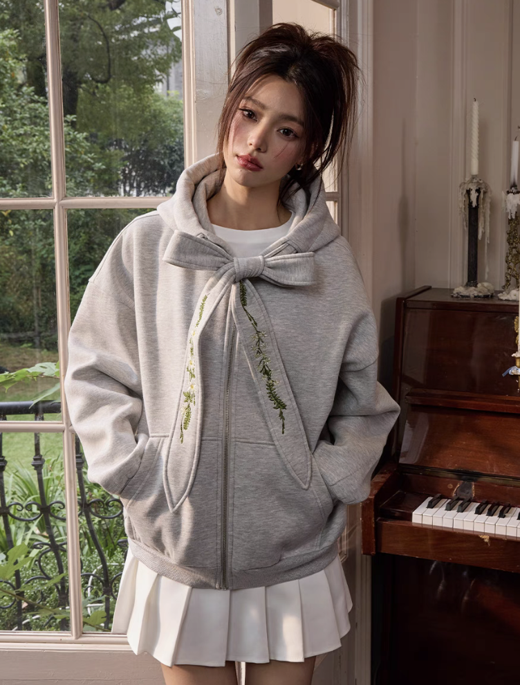 harsh and cruel 2025SS 可拆卸 花卉 刺繡蝴蝶結 飄帶 連帽外套