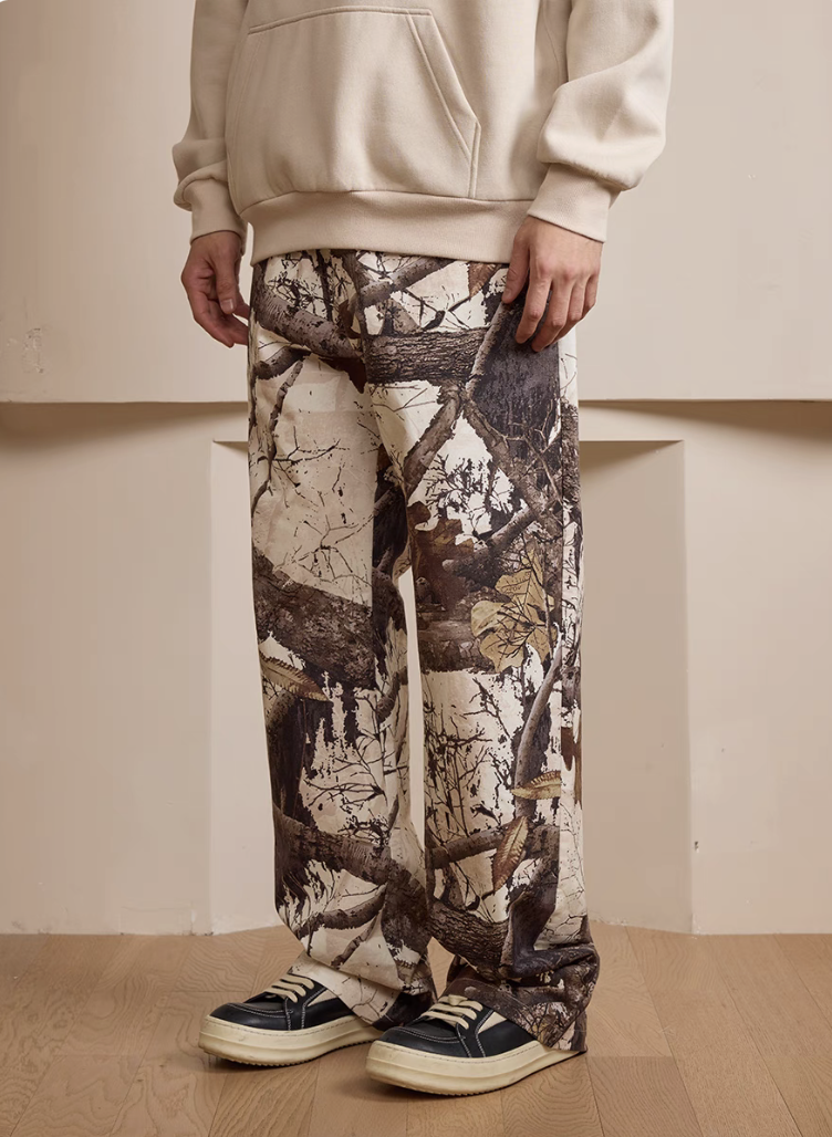 harsh and cruel 2025SS 美式 復古 枯葉樹枝 迷彩 Vibe 重磅直筒褲