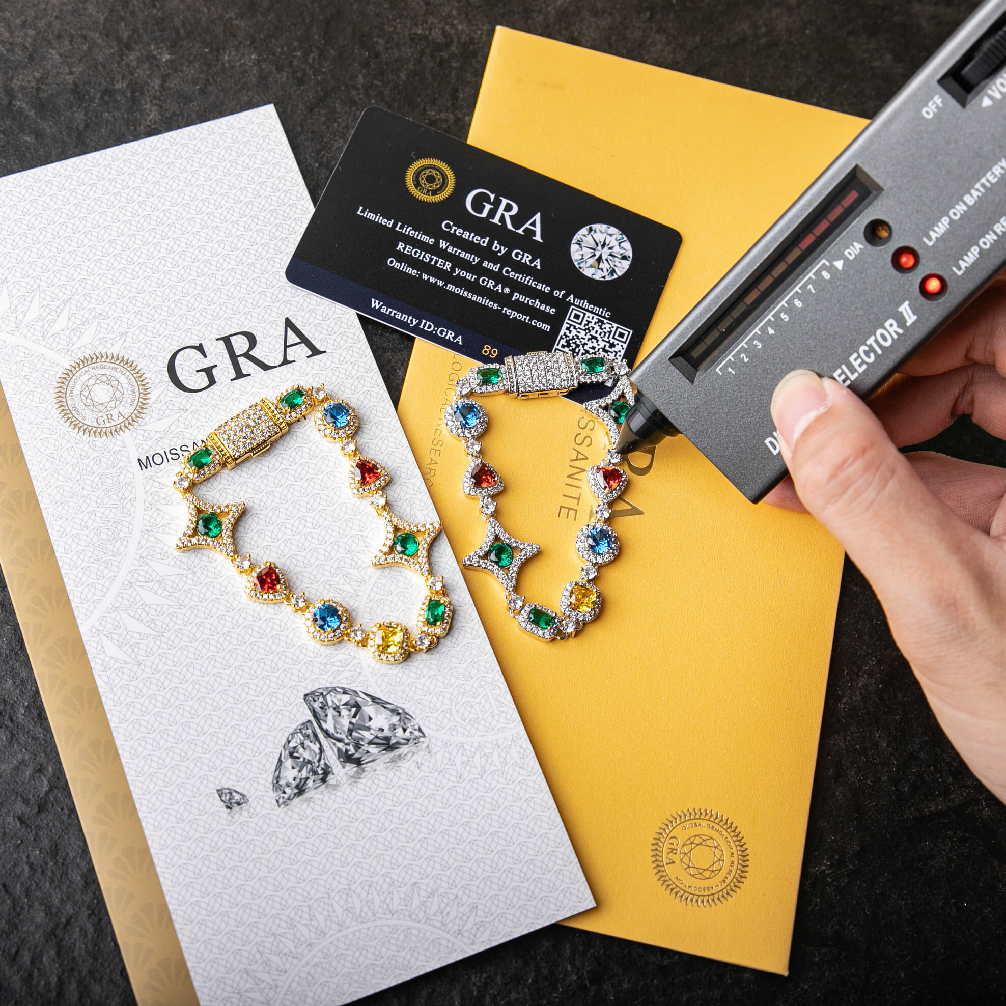 925純銀莫桑石10mm彩色中央寶石火花手鍊