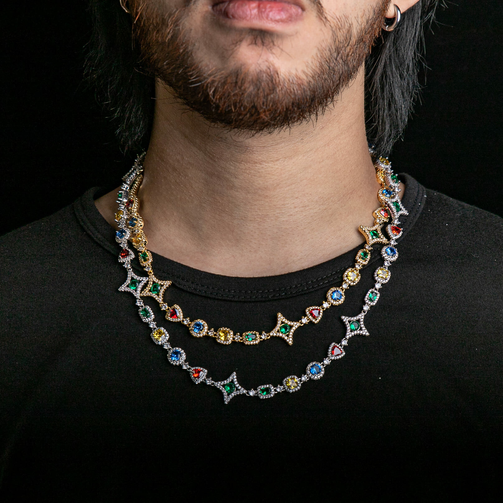 925純銀莫桑石10mm彩色中央寶石火花項鍊