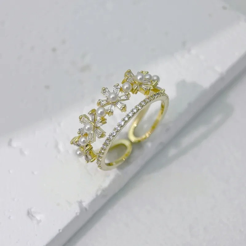 雙圈花朵線鑽戒指