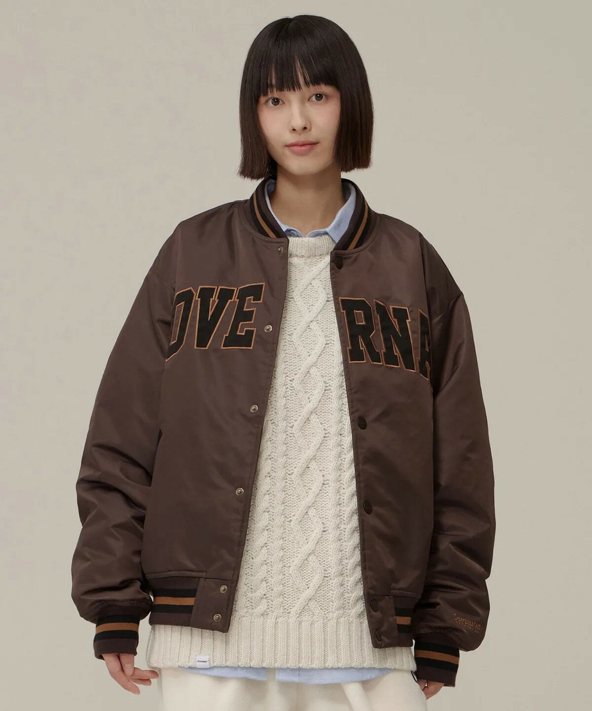 【OWN】Covernat College Arch Satin Varsity 填充 鋪棉 保暖 棒球 外套 不分男女 咖啡 灰色 深藍