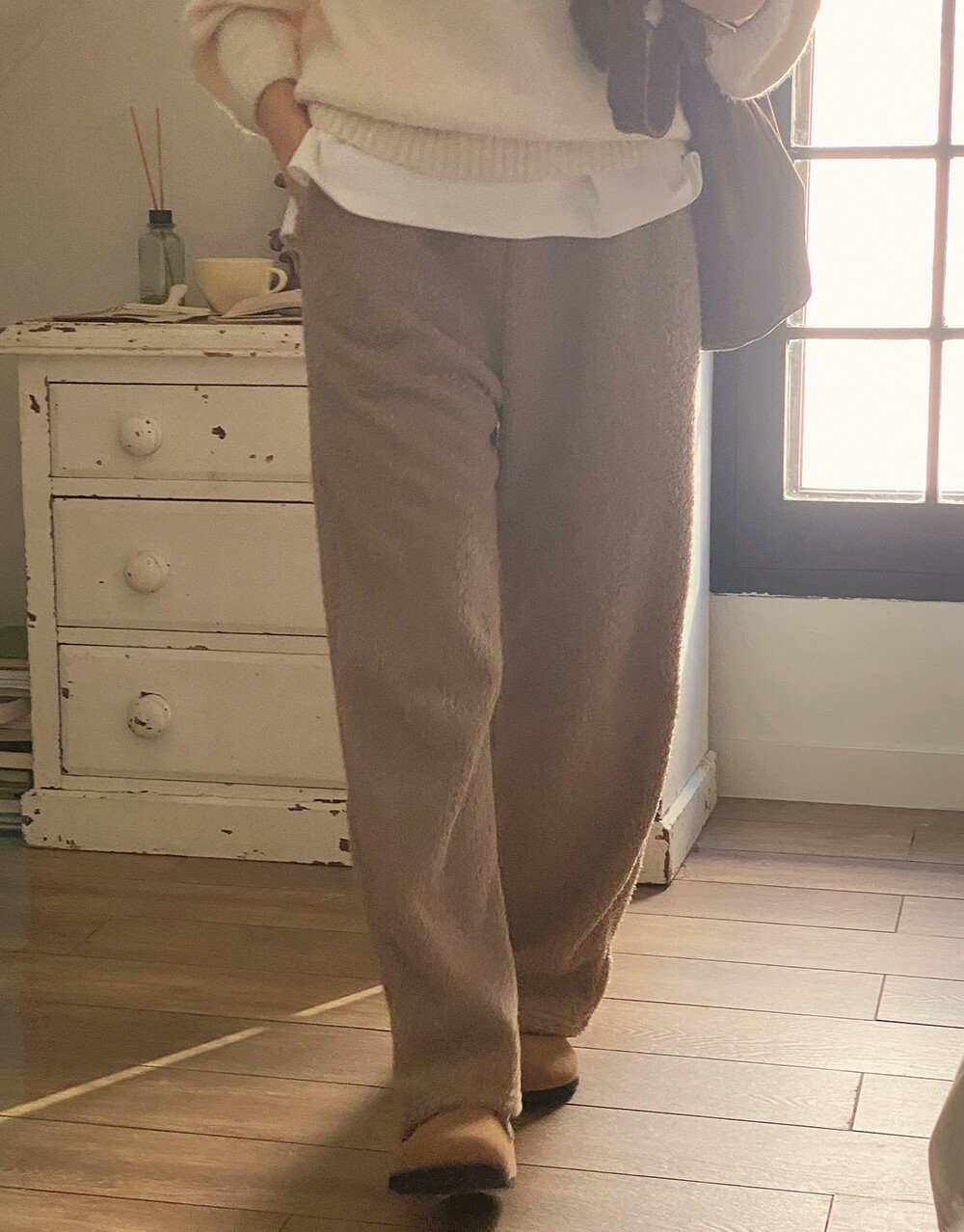 韓國grace muse授權 可愛毛絨溫暖內刷毛鬆緊休閒褲