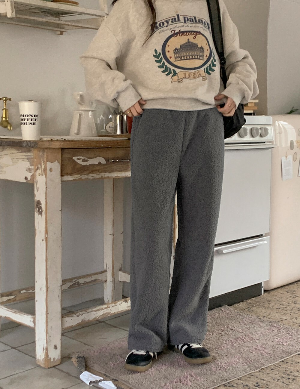 韓國grace muse授權 可愛毛絨溫暖內刷毛鬆緊休閒褲