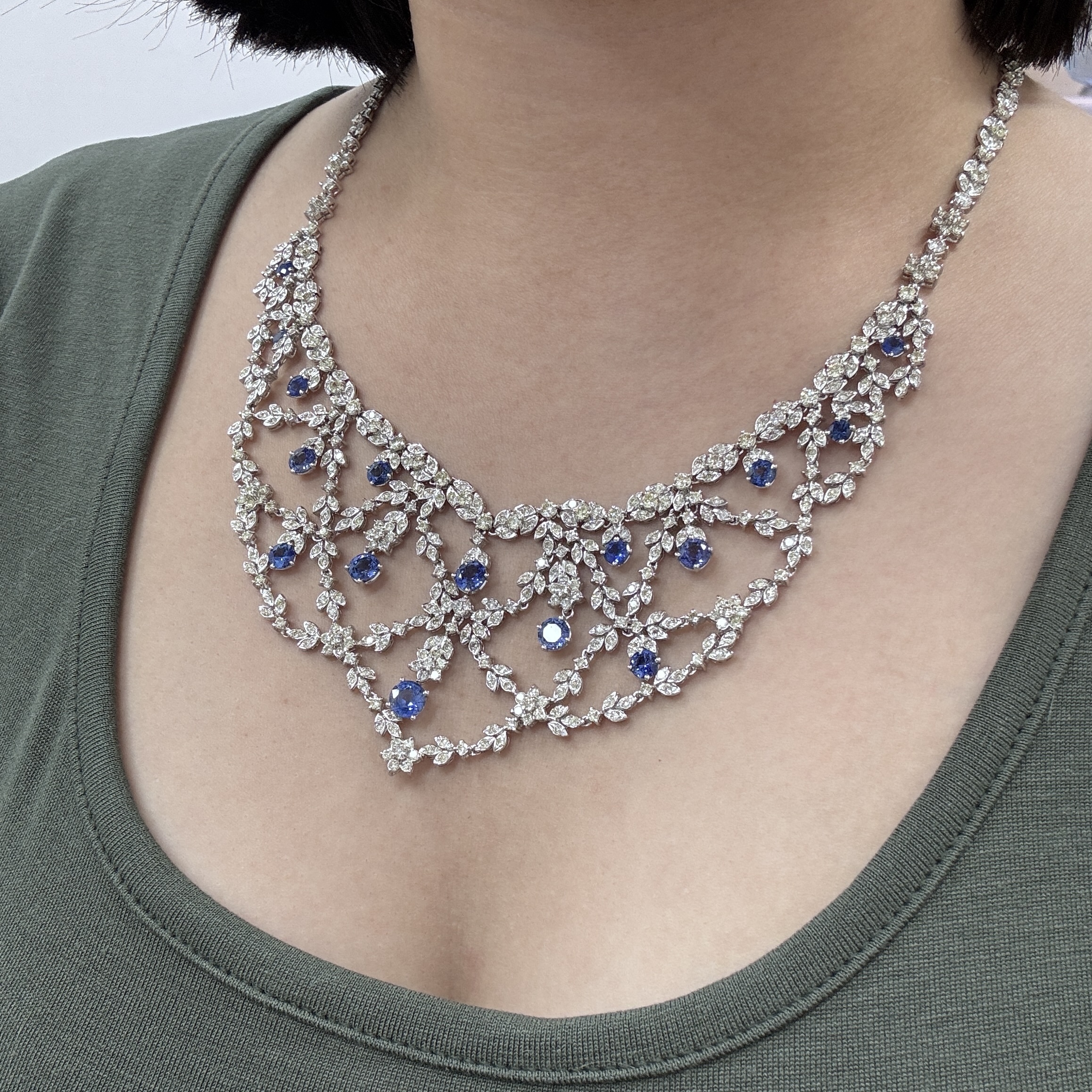 18K White Gold 7.90ct Sapphire and Diamond Necklace