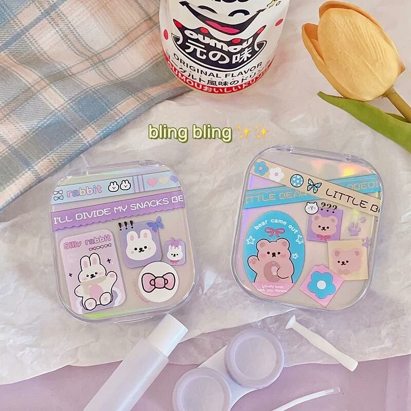 INS Style Cartoon Holographic Bear Cute Contact Lens Case