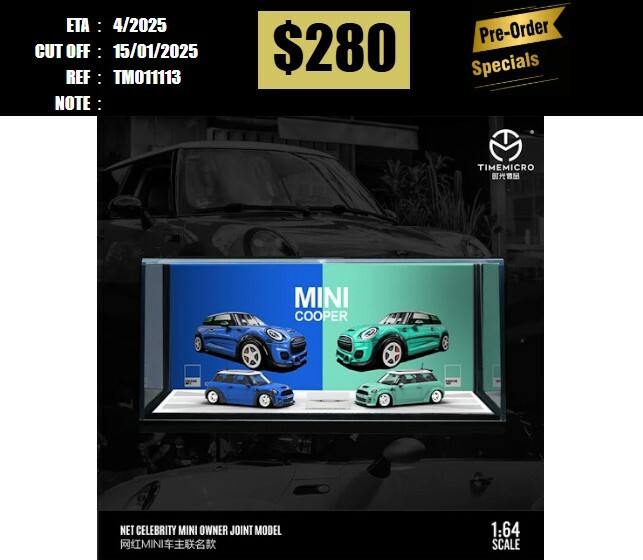 PO-$280 * TIME MICRO * 1:64 MINI COOPER R56 SET(LIGHT GREEN + DARK BLUE) [OD11/01]
