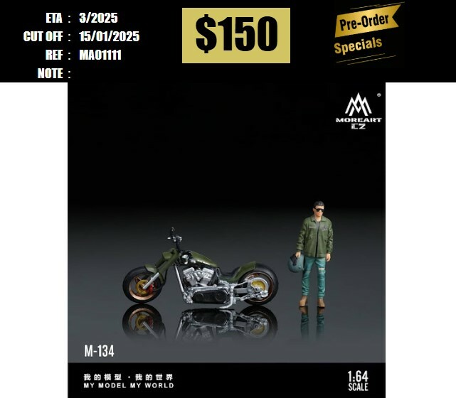 PO-$150 * MOREART * 1:64 FIGURE - HARLEY GREEN MOTORCYCLE DOLL [OD11/01]