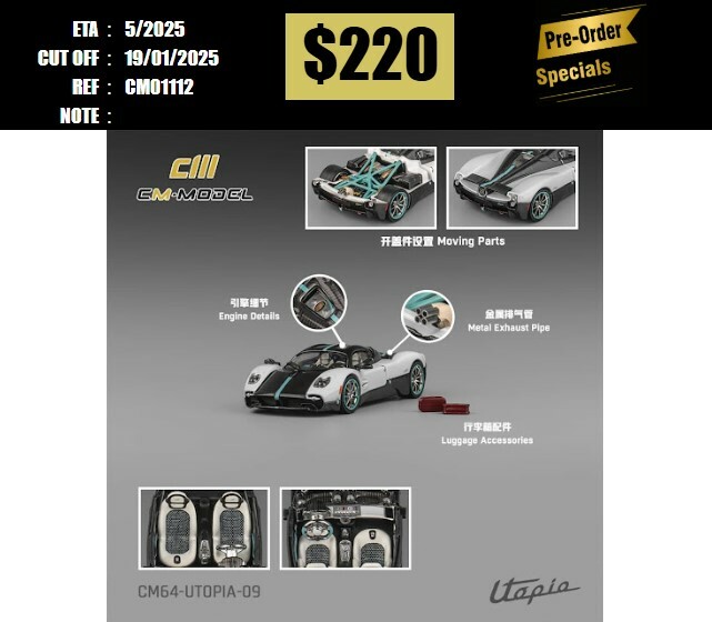 PO-$220 * CM MODEL * 1:64 PAGANI UTOPIA PEARL WHITE [OD11/01]
