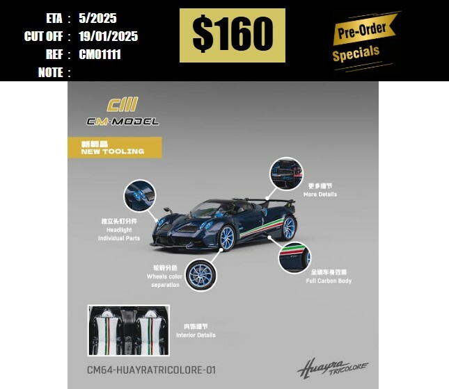 PO-$160 * CM MODEL * 1:64 PAGANI HUAYRA TRICOLORE CARBON BLUE [OD11/01]