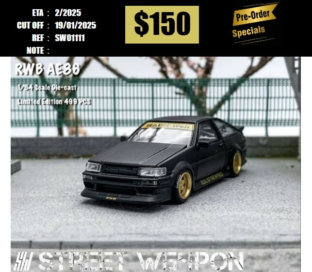 PO-$150 * STREET WEAPON * 1:64 TOYOTA LEVIN AE86 RWB MATT BLACK [OD11/01]