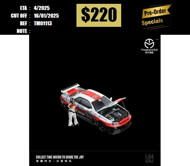 PO-$220 * TIME MICRO * 1:64 NISSAN SKYLINE GTR R34 Z-TUNE GT LIVERY W/FIGURE [OD11/01]