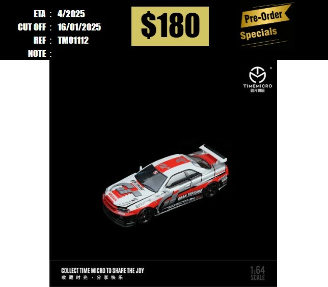 PO-$180 * TIME MICRO * 1:64 NISSAN SKYLINE GTR R34 Z-TUNE GT LIVERY [OD11/01]