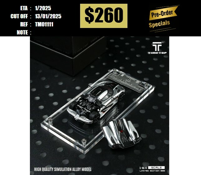 PO-$260 * TIME TOP * 1:64 KOENIGSEGG ONE1 SILVER [OD11/01]