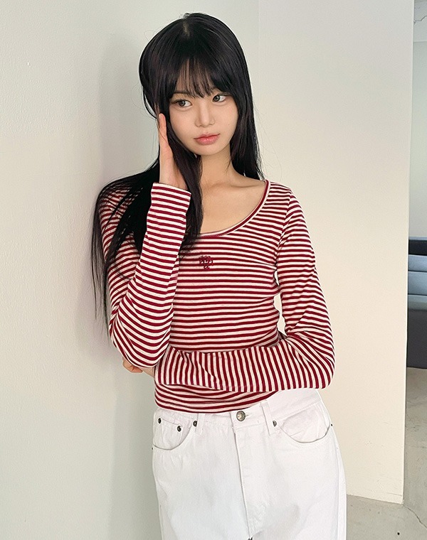 預訂｜MUAHMUAH STRIPE U NECK LONG SLEEVE T-SHIRT