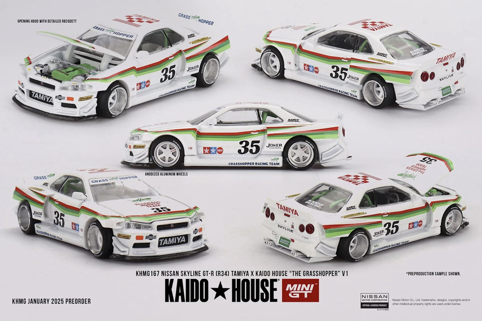 【預訂】Mini GT Nissan Skyline GT-R (R34) TAMIYA x KAIDO HOUSE "The GRASSHOPPER" V1