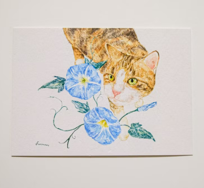 貓與牽牛花 明信片｜furimuri毛乖畫鹿 台灣