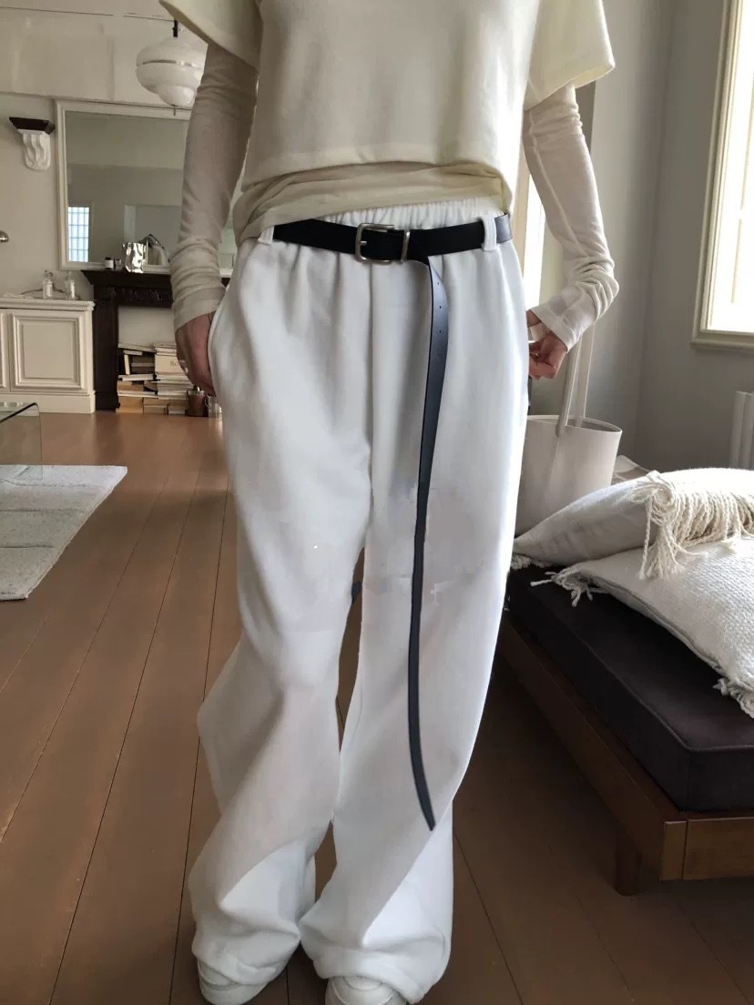 韓國BOWIE正品新款鬆緊寬松束腳含腰帶休閒寬棉褲