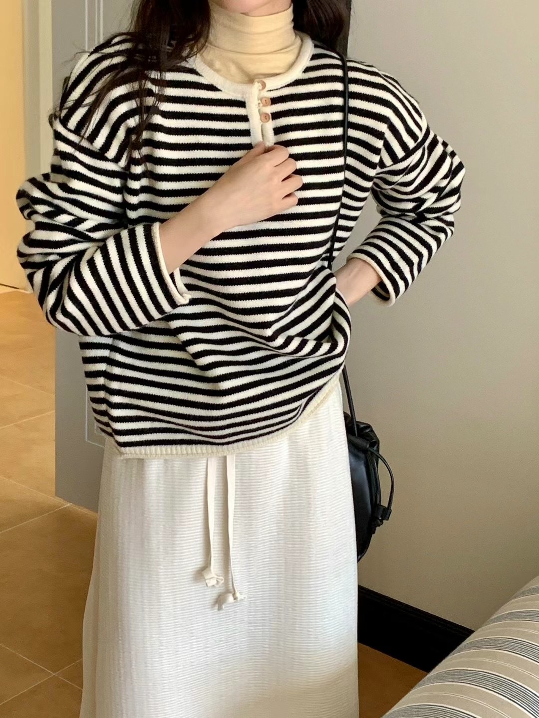 小鈕扣橫間針織