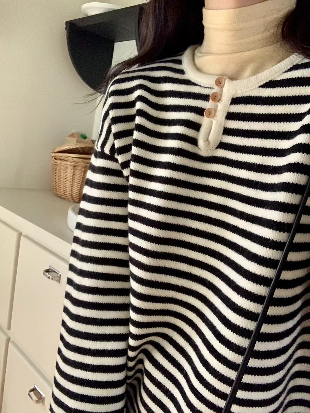 小鈕扣橫間針織