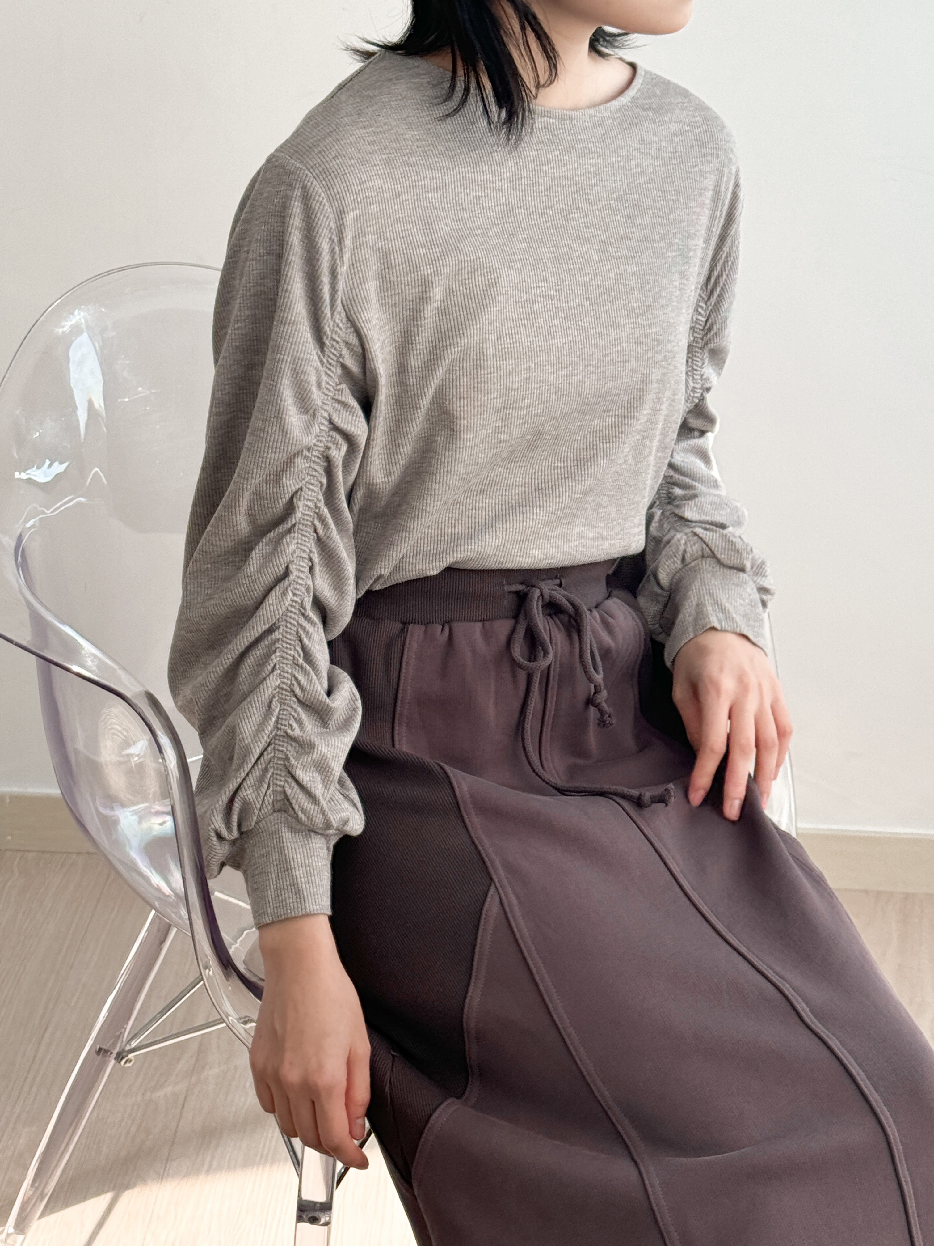 肉眼才看見低調閃～縮袖上衣 - BL51372