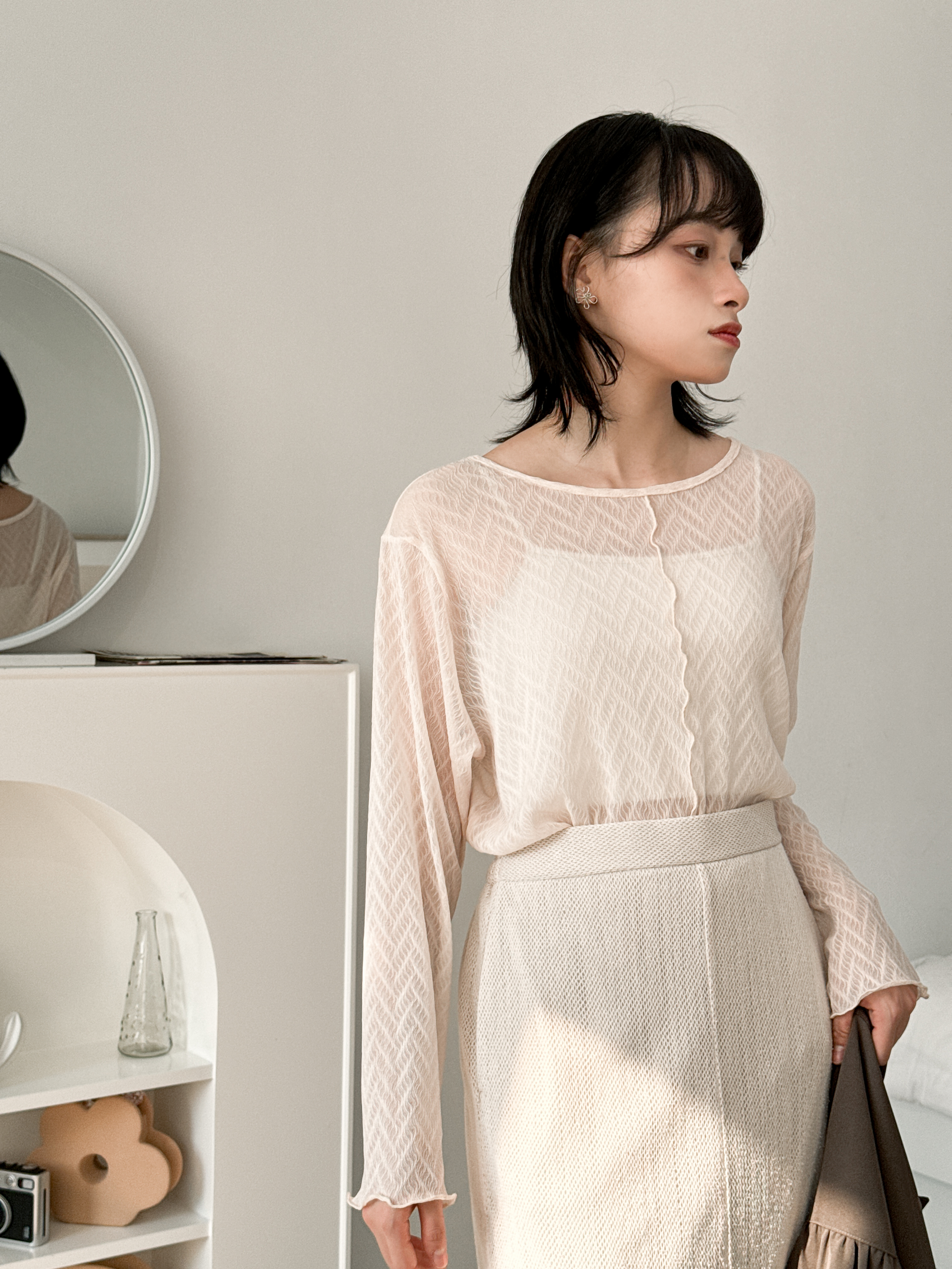 海浪紋壓褶閃紗上衣 - BL43346