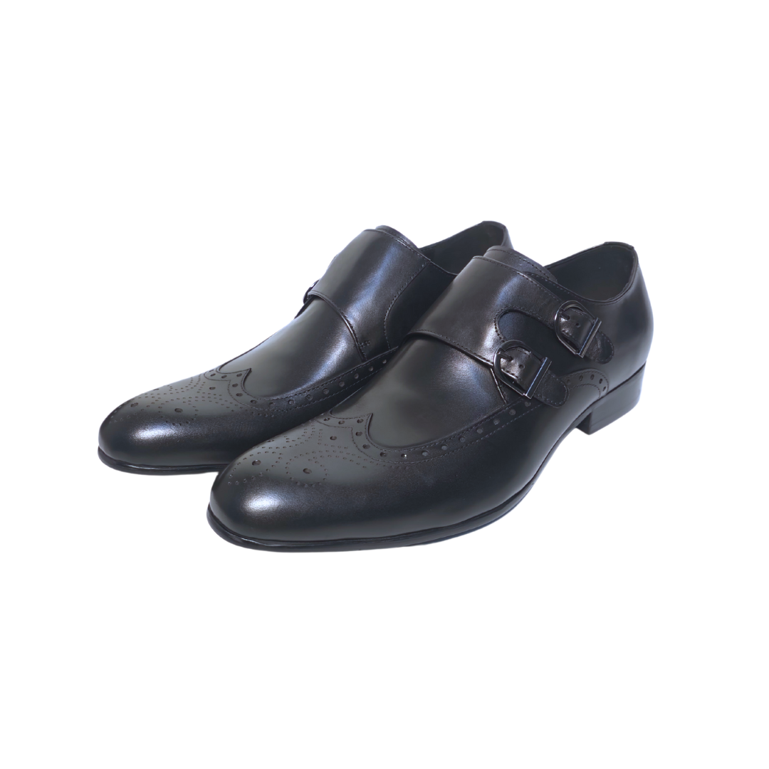 Revic 男裝皮鞋 | OF-3BK | 黑色翼紋雙扣 皮鞋