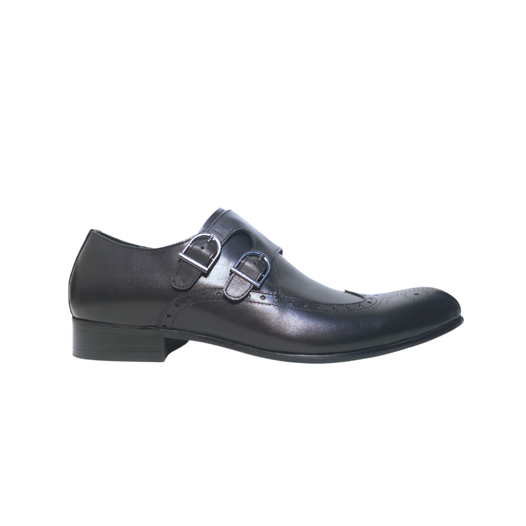 Revic 男裝皮鞋 | OF-3BK | 黑色翼紋雙扣 皮鞋