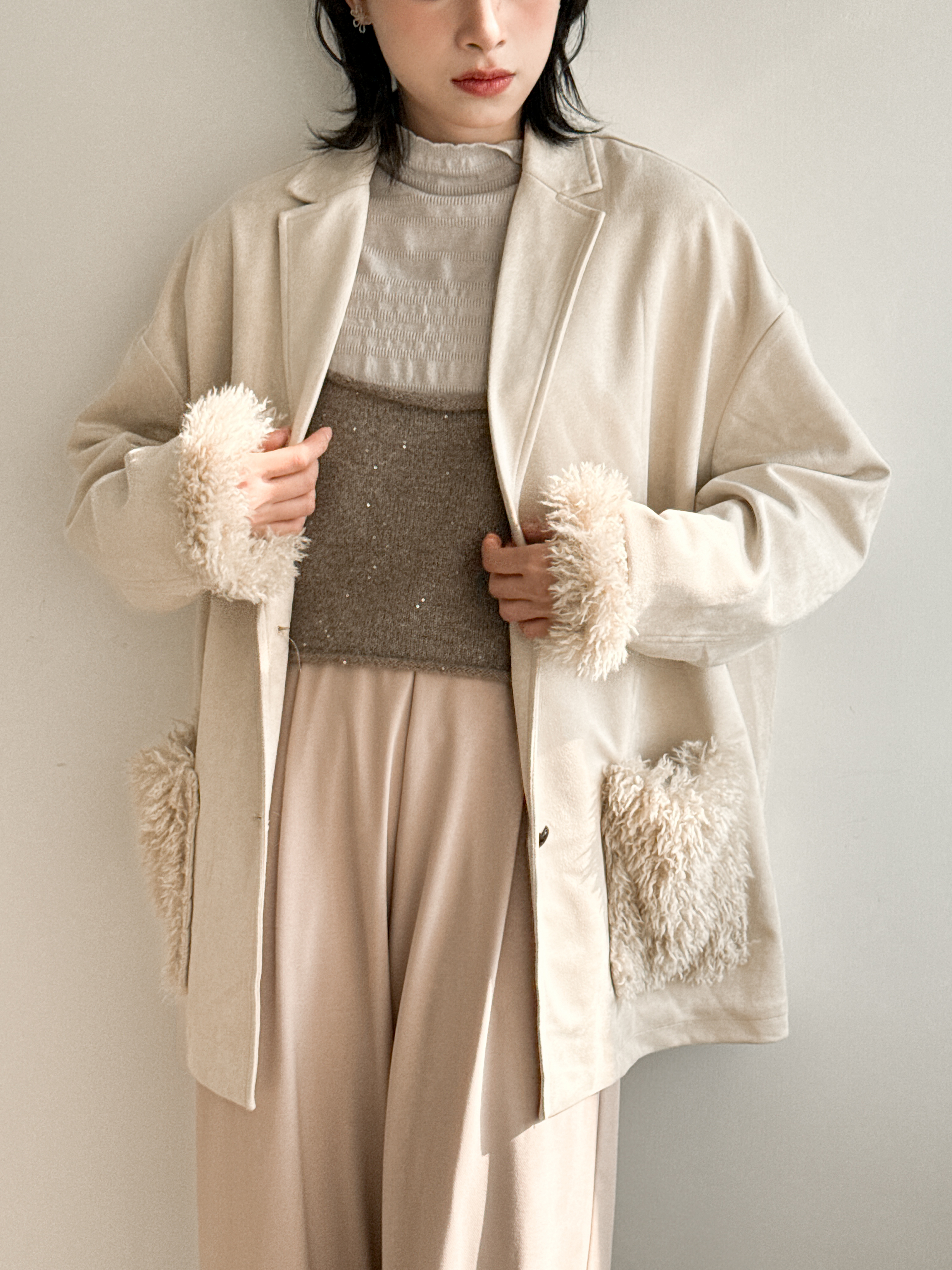 閃閃貂毛吊帶針織罩衣 - TT44398