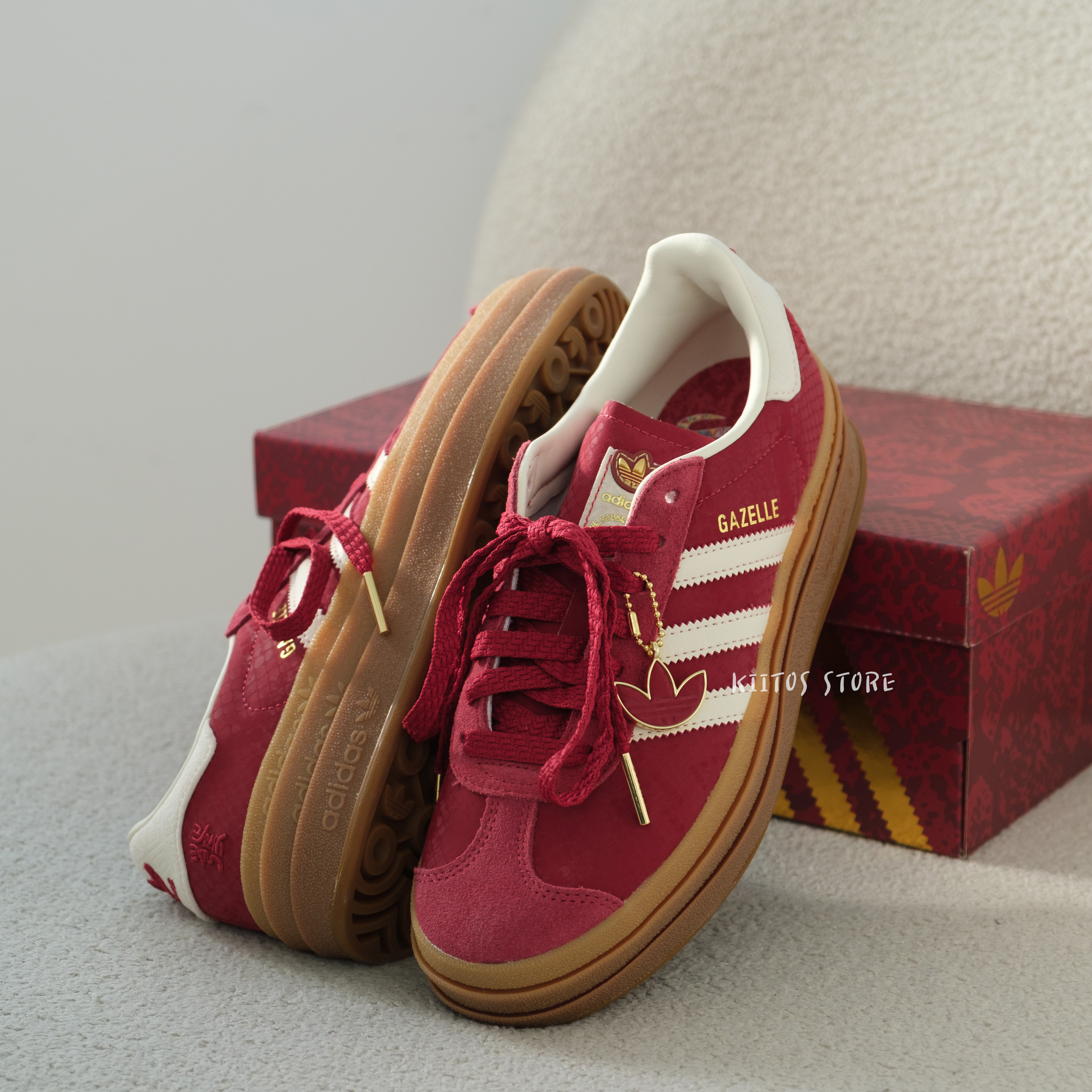ADIDAS ORIGINALS GAZELLE BOLD 2025年蛇年限定紅色蛇鱗麂皮厚底增高