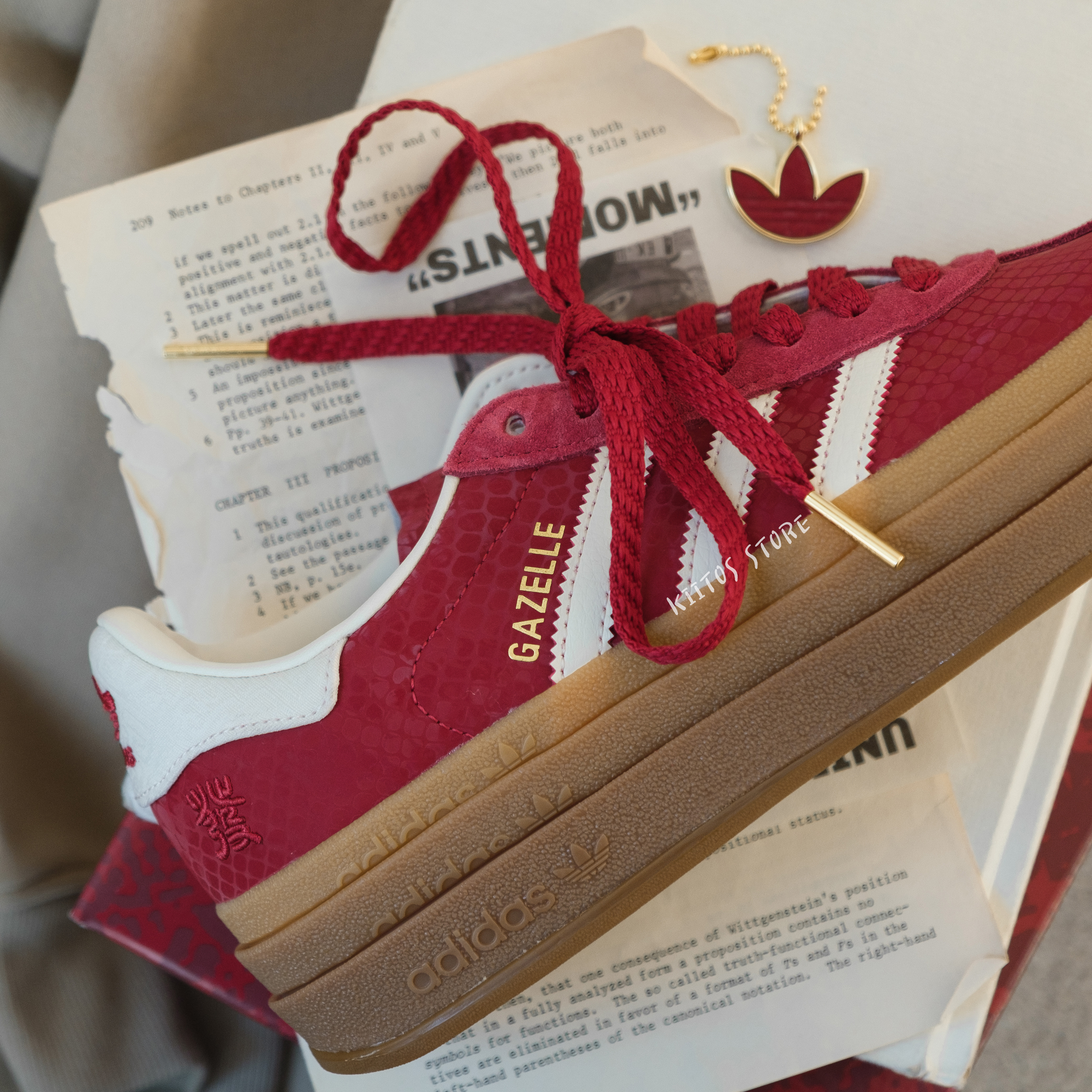 ADIDAS ORIGINALS GAZELLE BOLD 2025年蛇年限定紅色蛇鱗麂皮厚底增高
