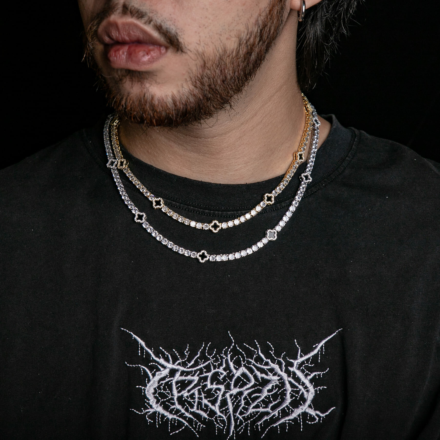 4mm經典單排鑽黑色幸運草網球項鍊