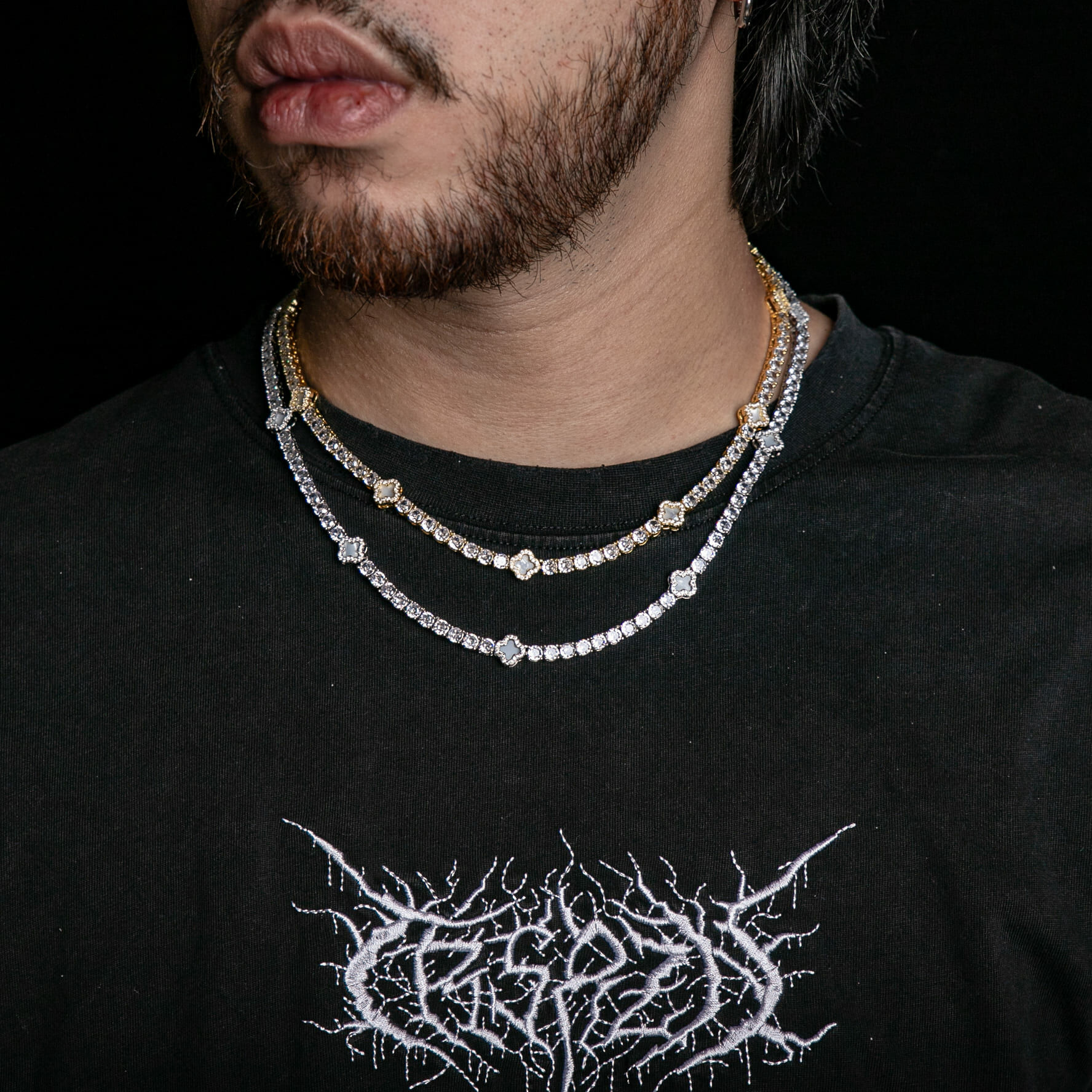 4mm經典單排鑽白色幸運草網球項鍊