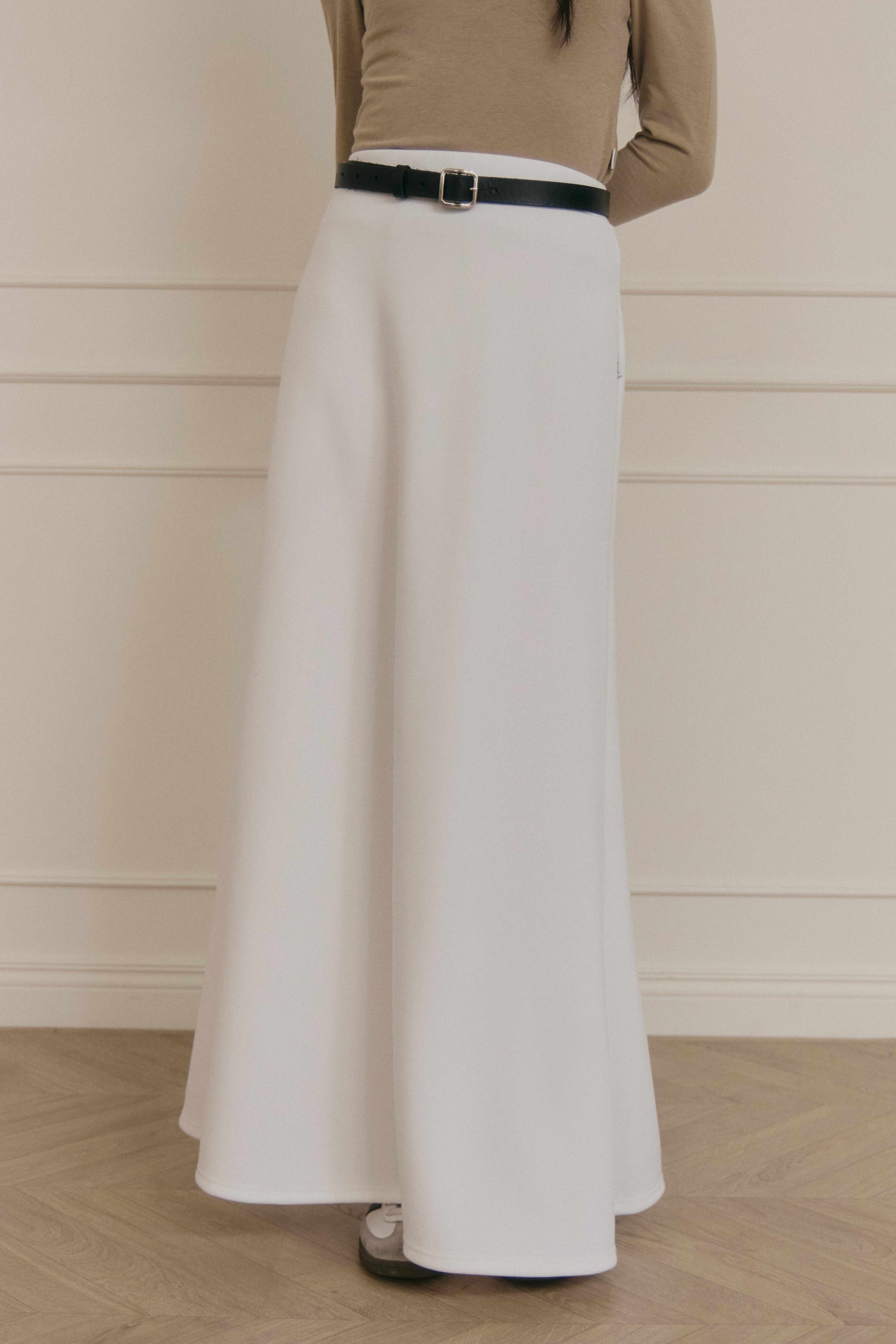 抽繩魚尾長裙- 白