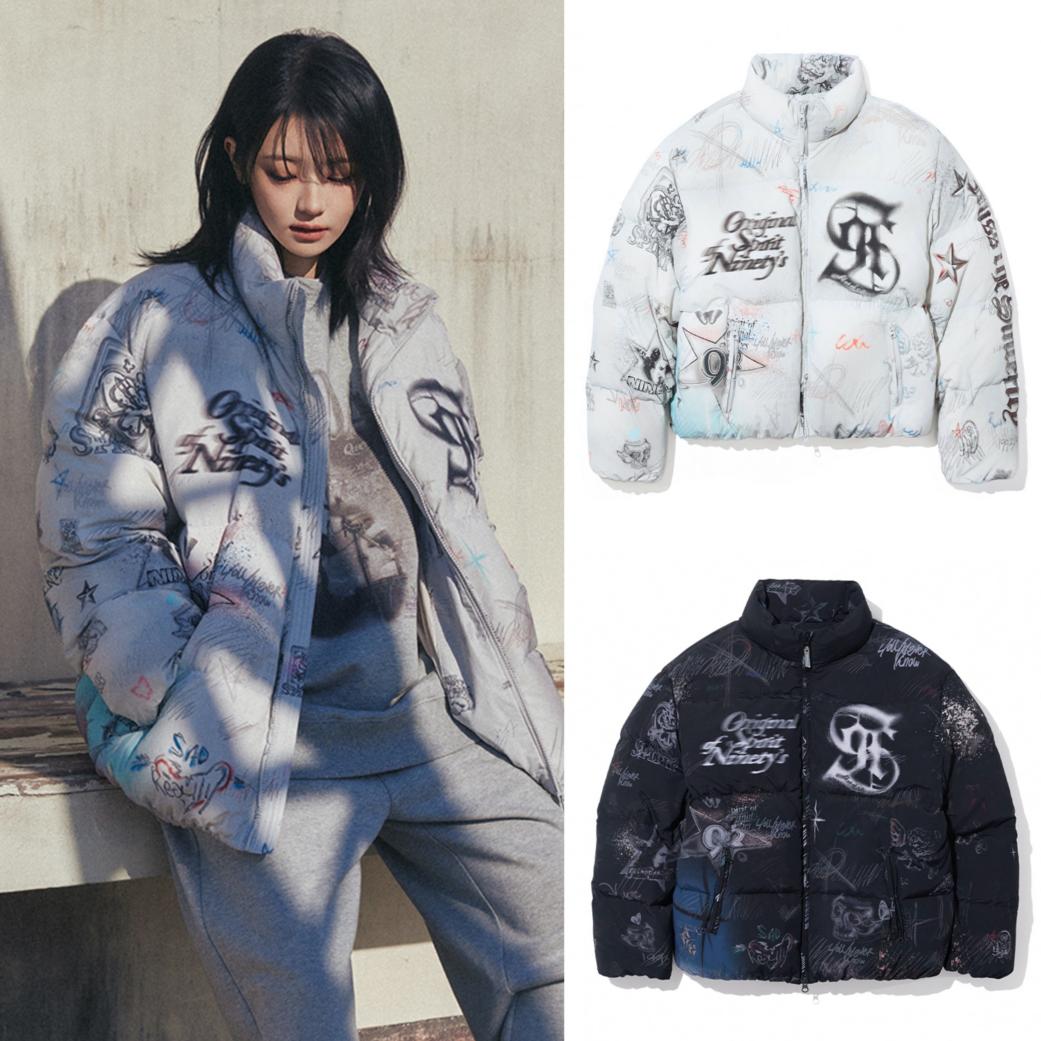 【1993studio】24FW★ Vintage Drawing Short Down 1993STUDIO] Vintage Drawing Short Down (2 colors) QWER