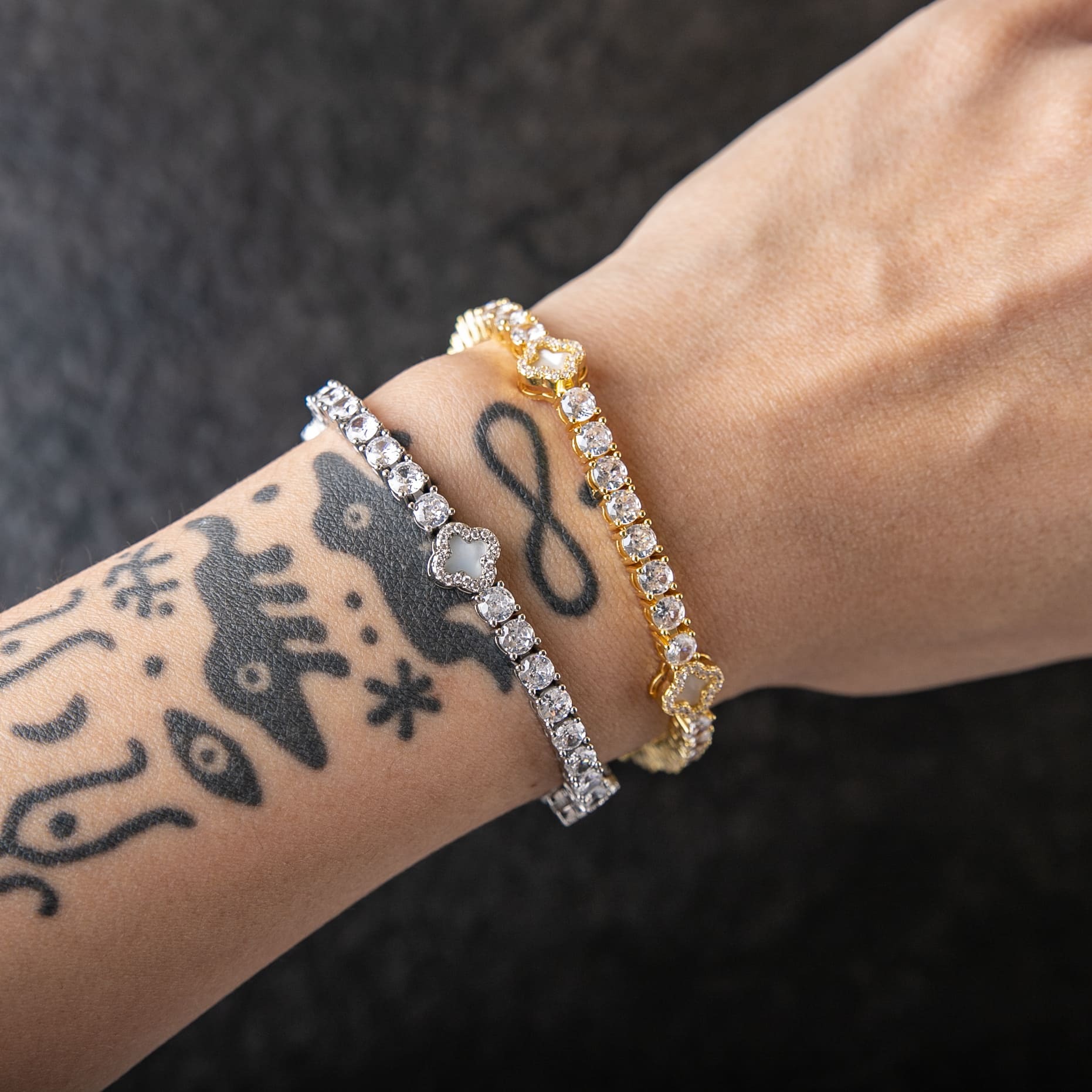 4mm經典單排鑽白色幸運草網球手鍊