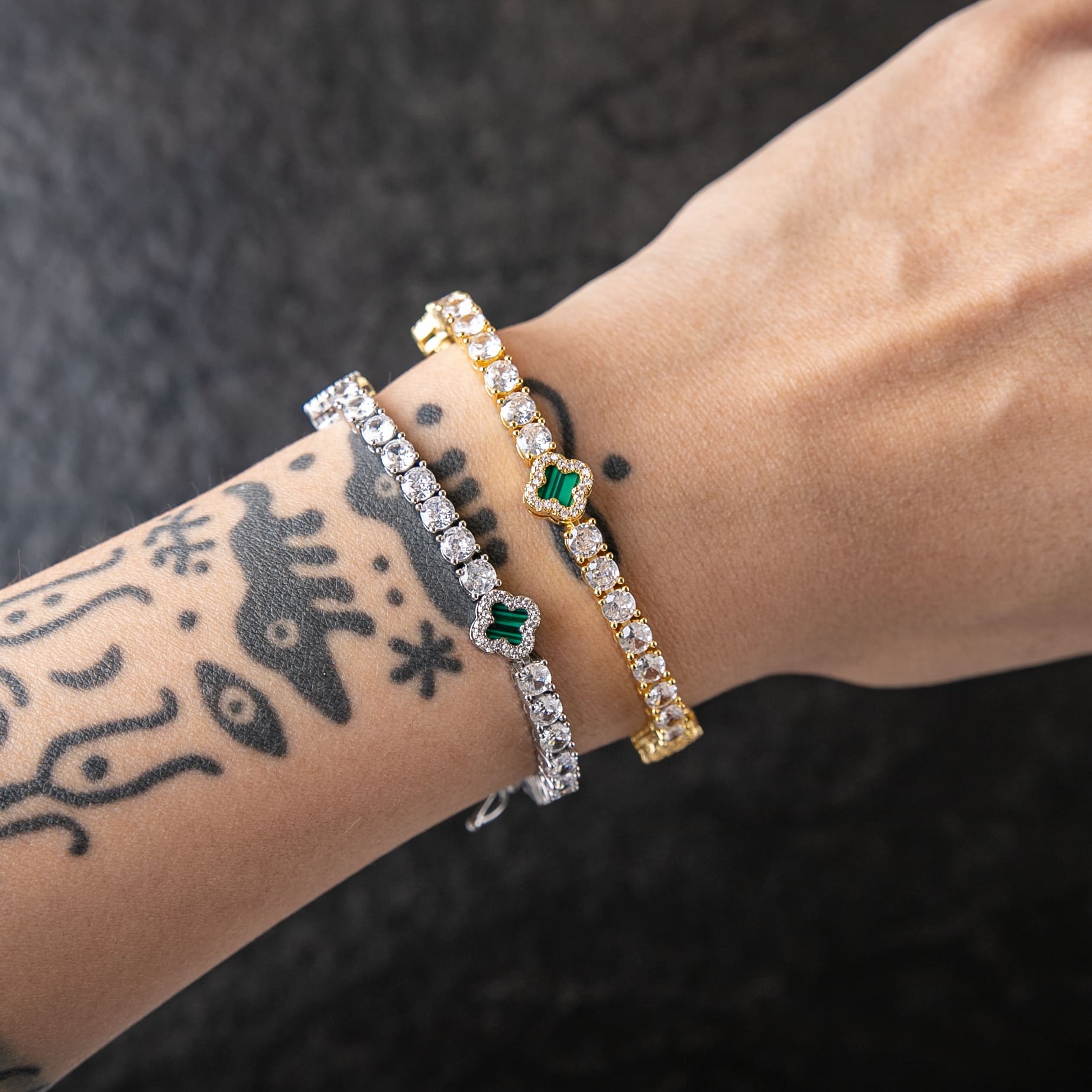 4mm經典單排鑽綠色幸運草網球手鍊