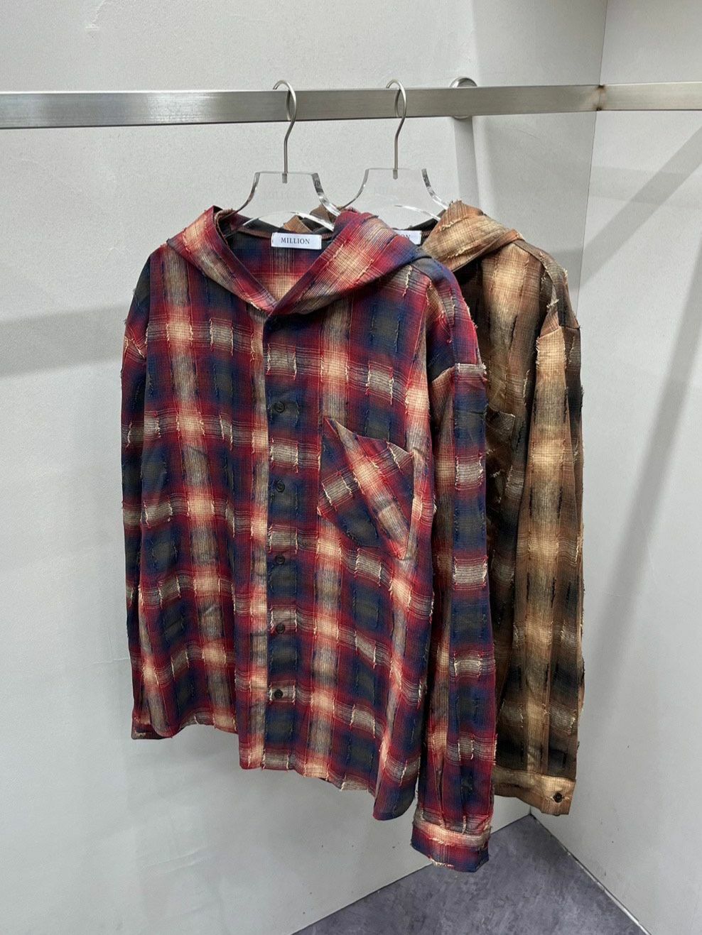 格紋連帽長袖恤衫 Million-013S