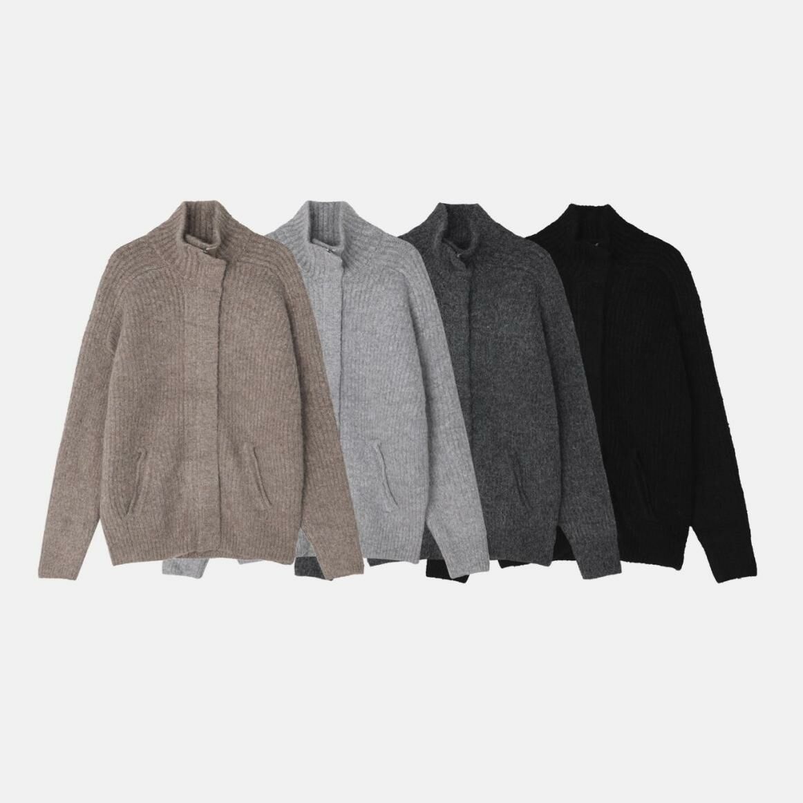 企領暗直紋拉鍊針織外套 ALLWAYS-030JK