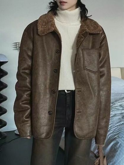 毛毛領合成皮褸(抓毛底) GARMENTS-019JK