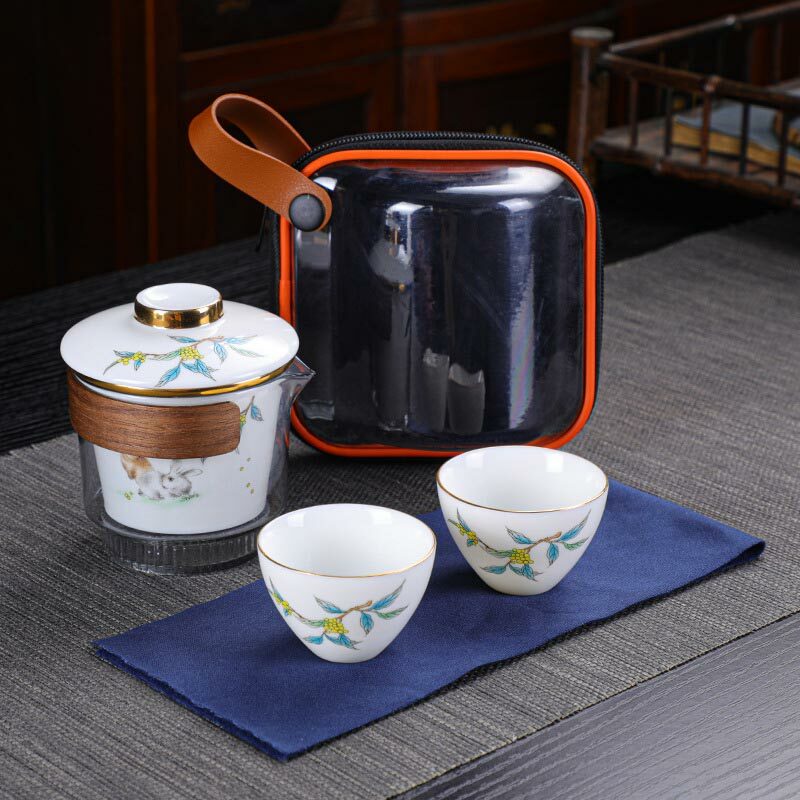 羊脂玉快客杯創意月兔一壺兩杯旅行組 商務活動禮品