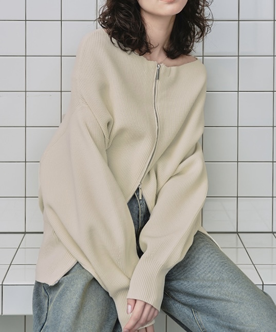 titivate ダブルファスナーオーバーサイズニットプルオーバー米S（AFXP4212）