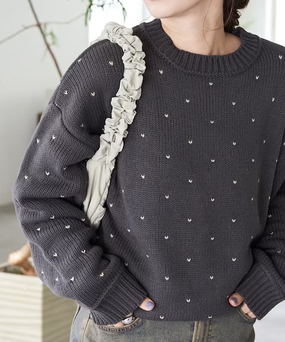 FREAK'S STORE ミニハート ジャガード プルオーバー炭灰（1332248900544）