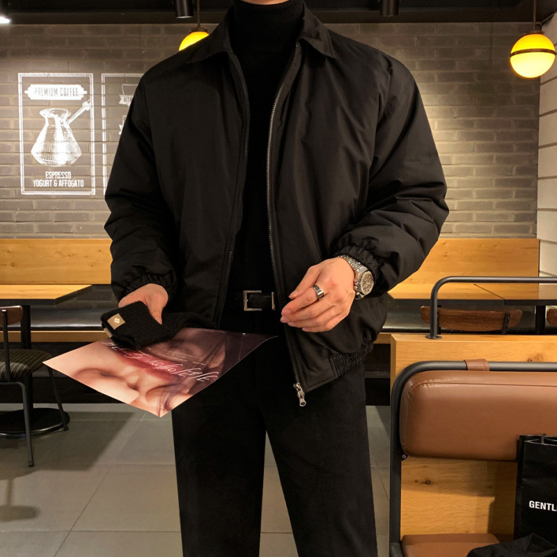 韓系工裝翻領棉衣男冬季羽絨薄外套