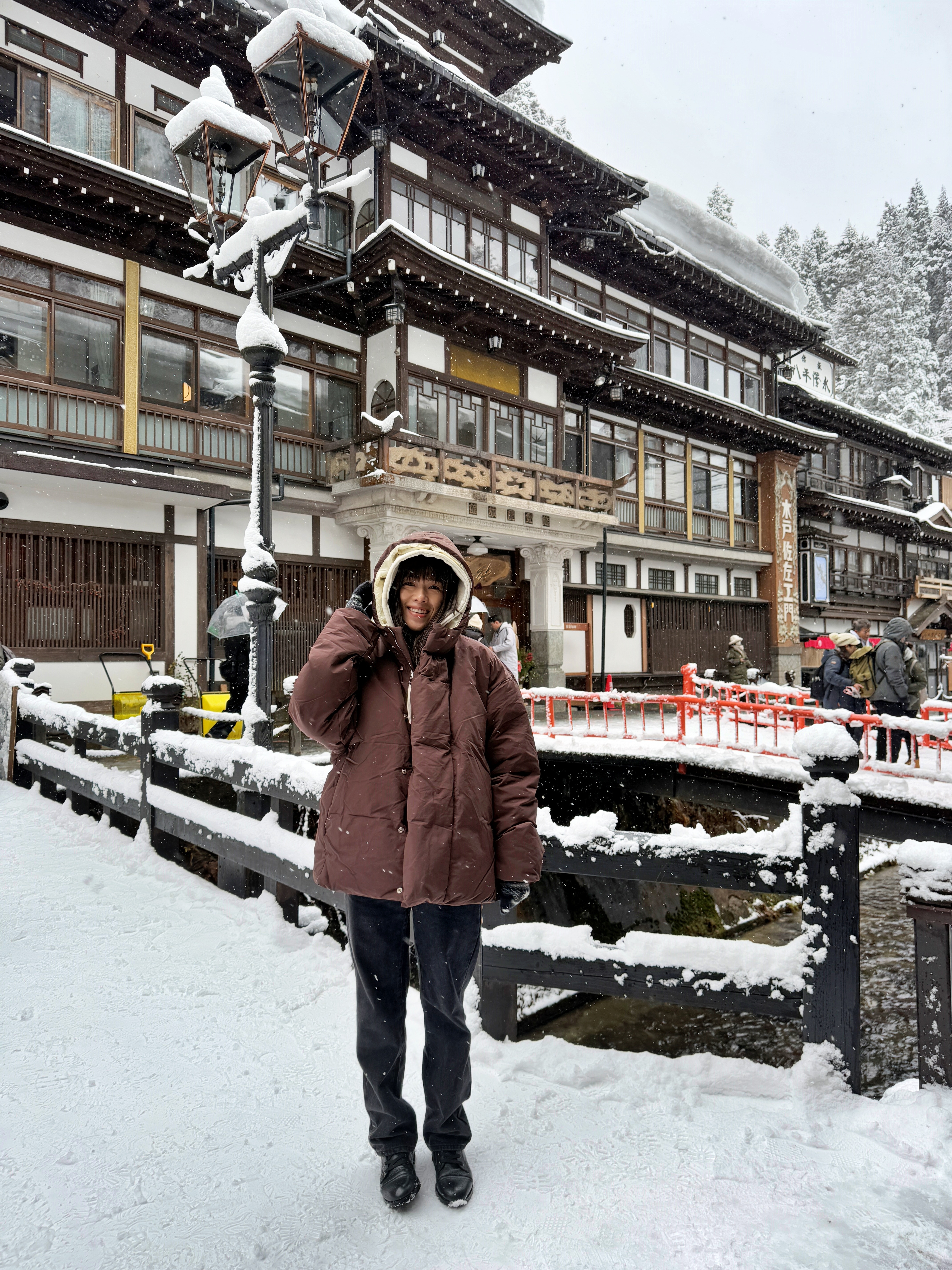 正韓精靈配色保暖連帽鋪棉外 (咖)