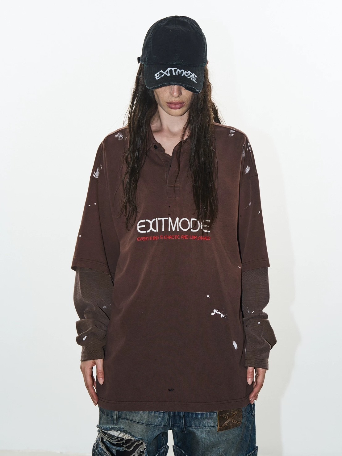 BLINDNOPLAN 水洗潑墨 假兩件長袖 POLO衫