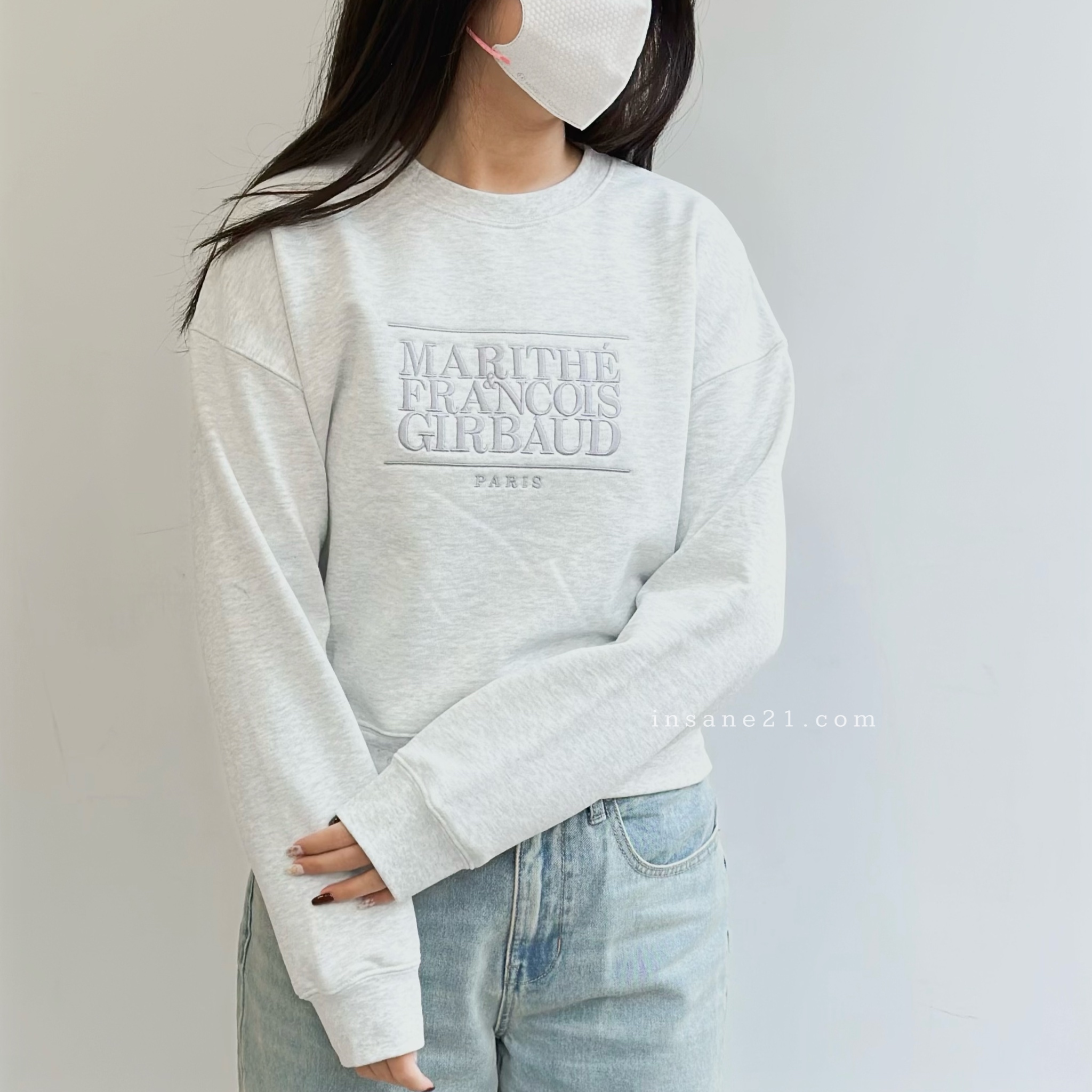 MARITHÉ FRANÇOIS GIRBAUD 藕粉/淺灰 短版長袖 上衣 刺繡字體 正韓 MFG