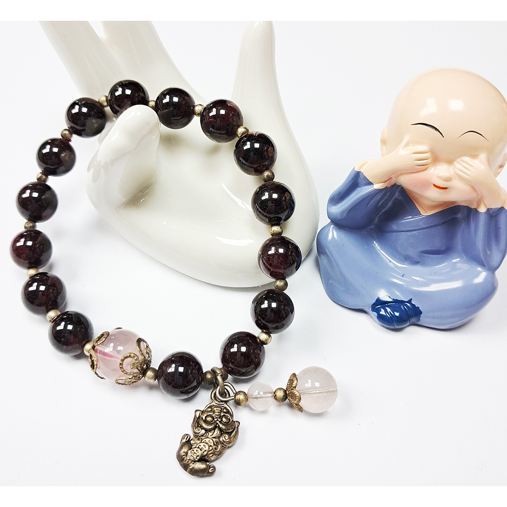 貔貅+粉晶+紅石榴石手珠10mm【十方】143048