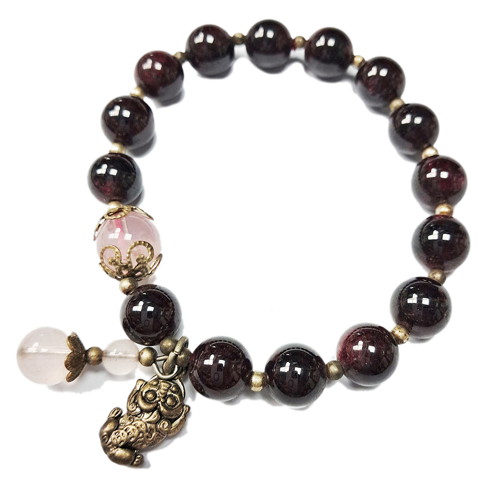 貔貅+粉晶+紅石榴石手珠10mm【十方】143048